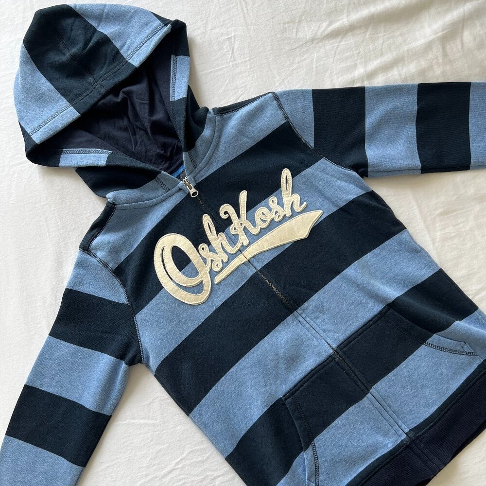 OshKosh B'Gosh Boys Full Zip Logo Blue Stripe Hoodie Sweatshirt